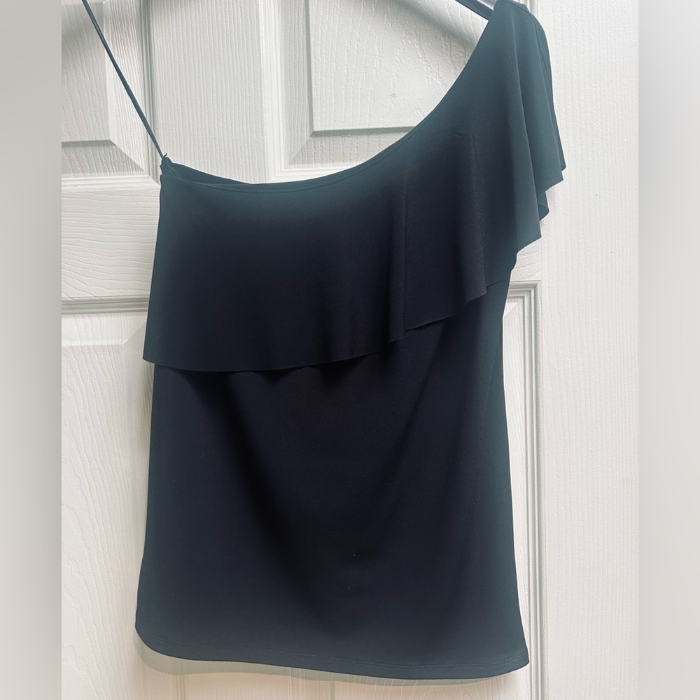 Express One Shoulder Ruffle Top Black XS
